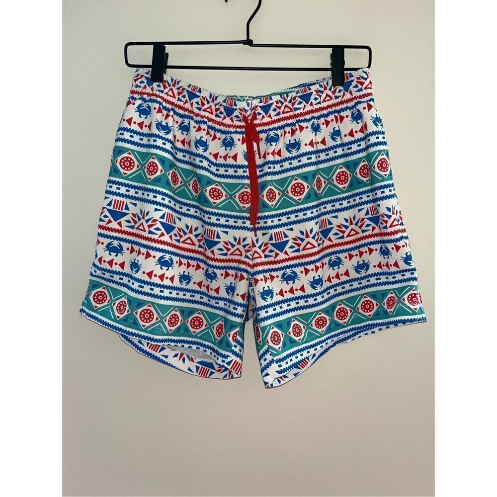 Chubbies Men Swim Bathing Suit Geometric Crabs M Blue Red Lined